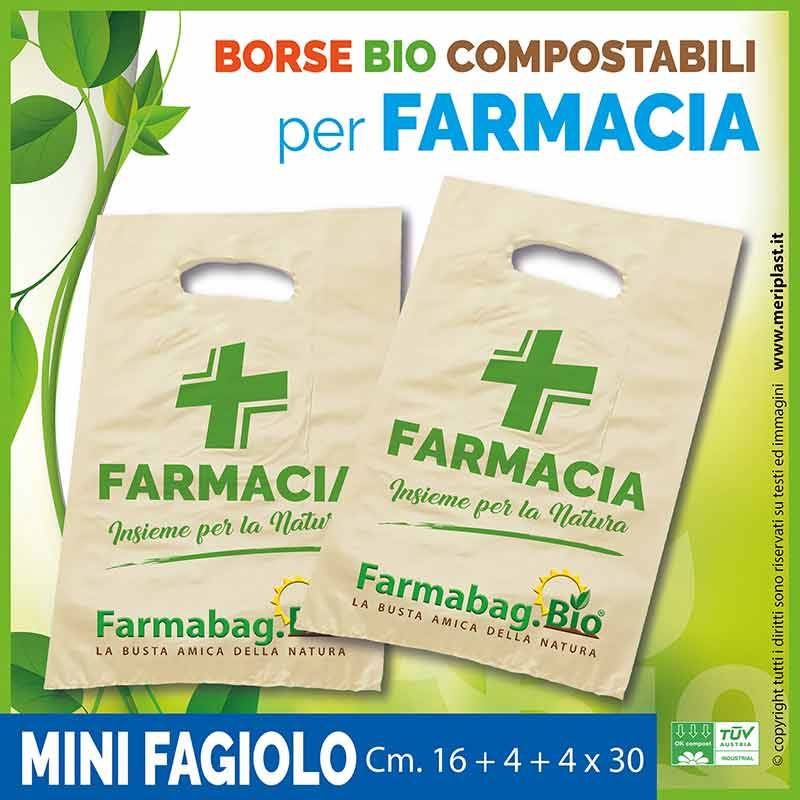 Shoppers per Farmacia generiche mini fagiolo Cm. 16 + 4 + 4 x 30 compostabili biodegradabili UNI EN 13432 Shoppers per Farmacia generiche mini fagiolo Cm. 16 + 4 + 4 x 30 compostabili biodegradabili UNI EN 13432