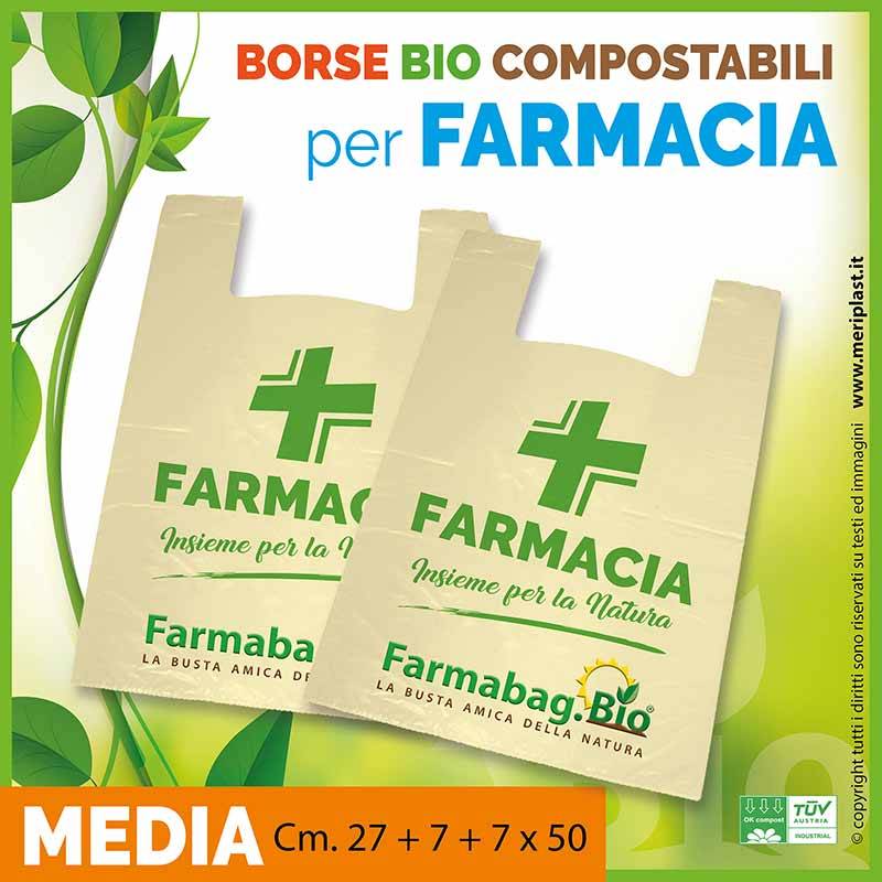 Shoppers per Farmacia generiche medie Cm. 27 + 7 + 7 x 50 compostabili biodegradabili UNI EN 13432 Shoppers per Farmacia generiche medie Cm. 27 + 7 + 7 x 50 compostabili biodegradabili UNI EN 13432